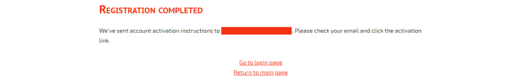 Registration completed screen