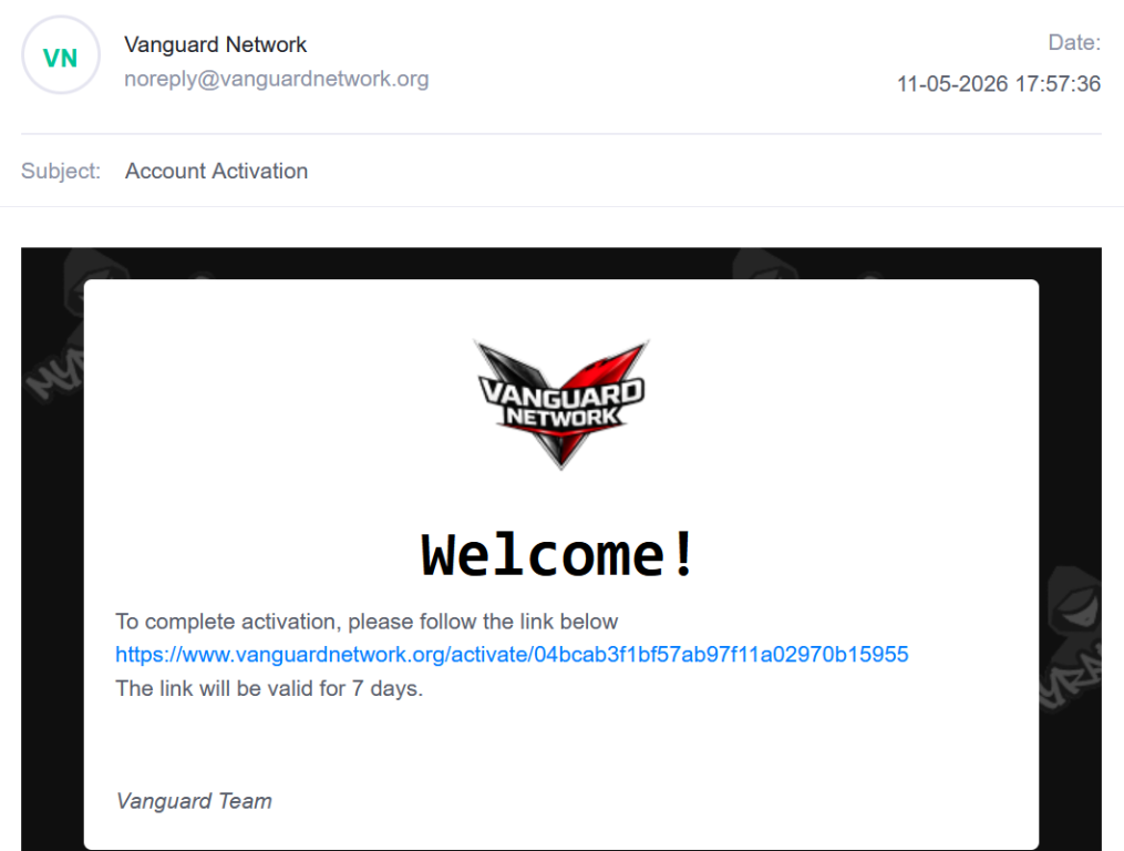 Account activation email